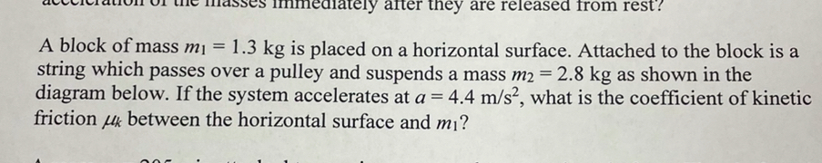 A block of mass m 1 = 1 . 3 k g is placed on a