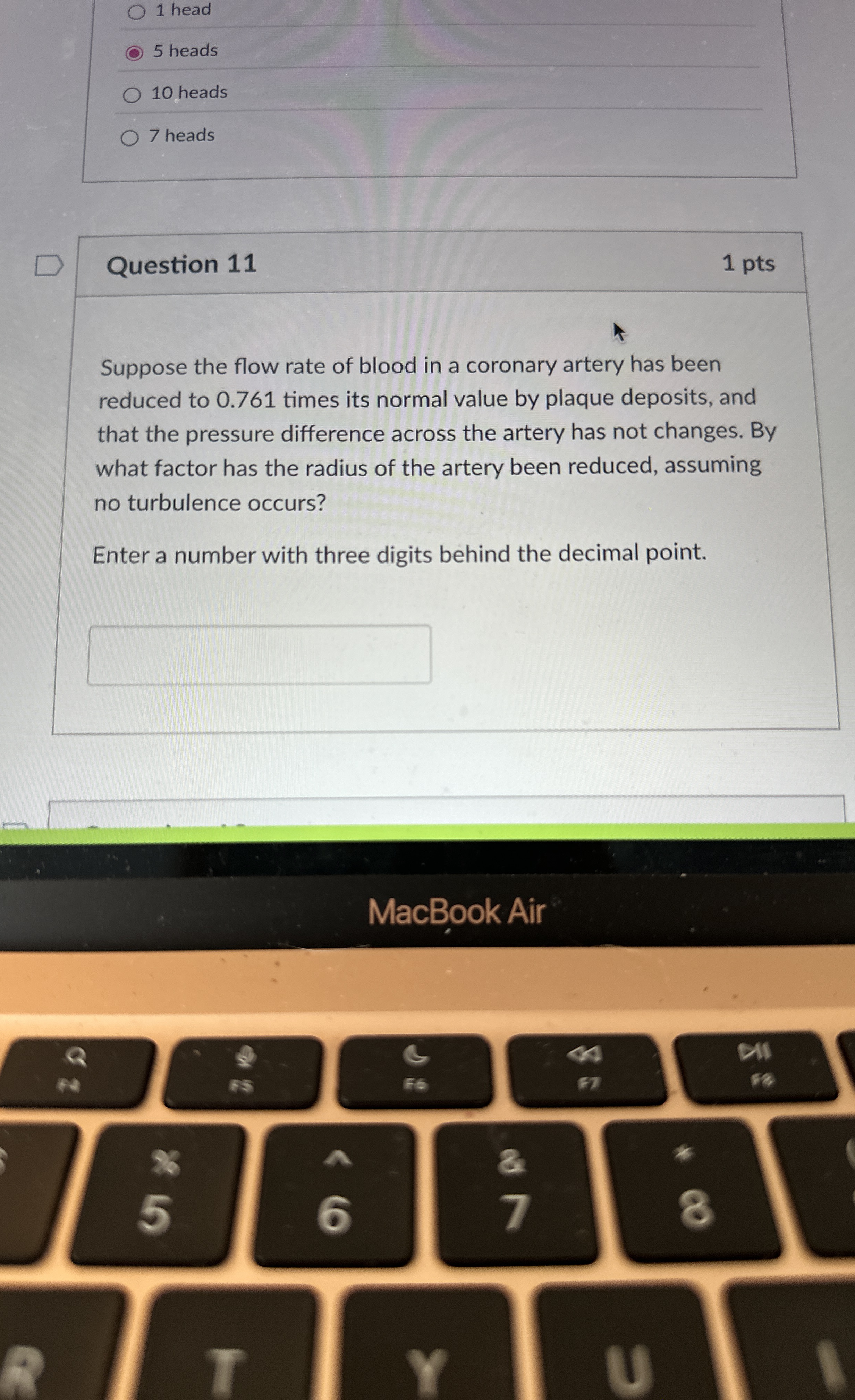 1 head 5 heads 1 0 heads 7 heads Question 1 1 1