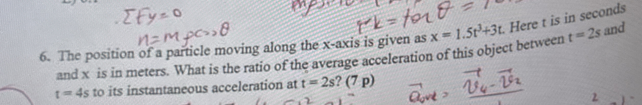 The position of a particle moving along the x -
