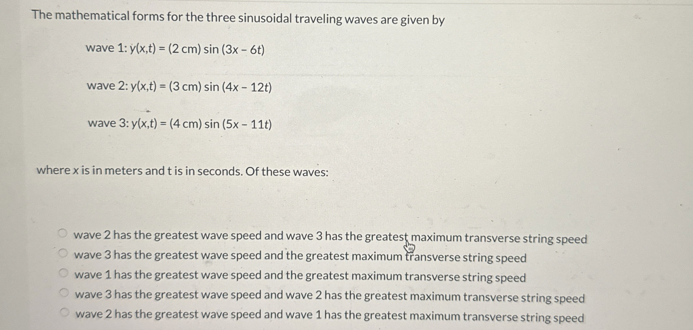 The mathematical forms for the three sinusoidal