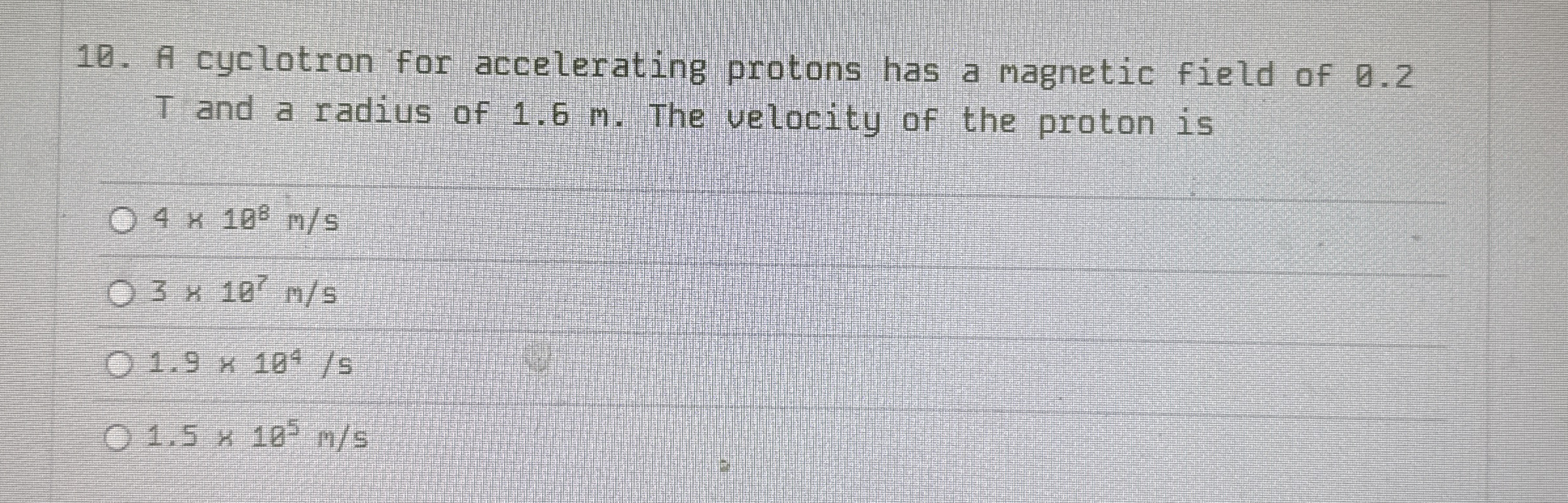 A cyclotron for accelerating protons has a