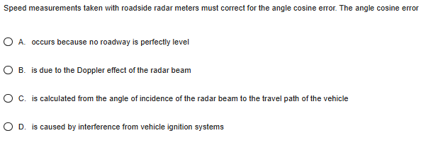 Speed measurements taken with roadside radar