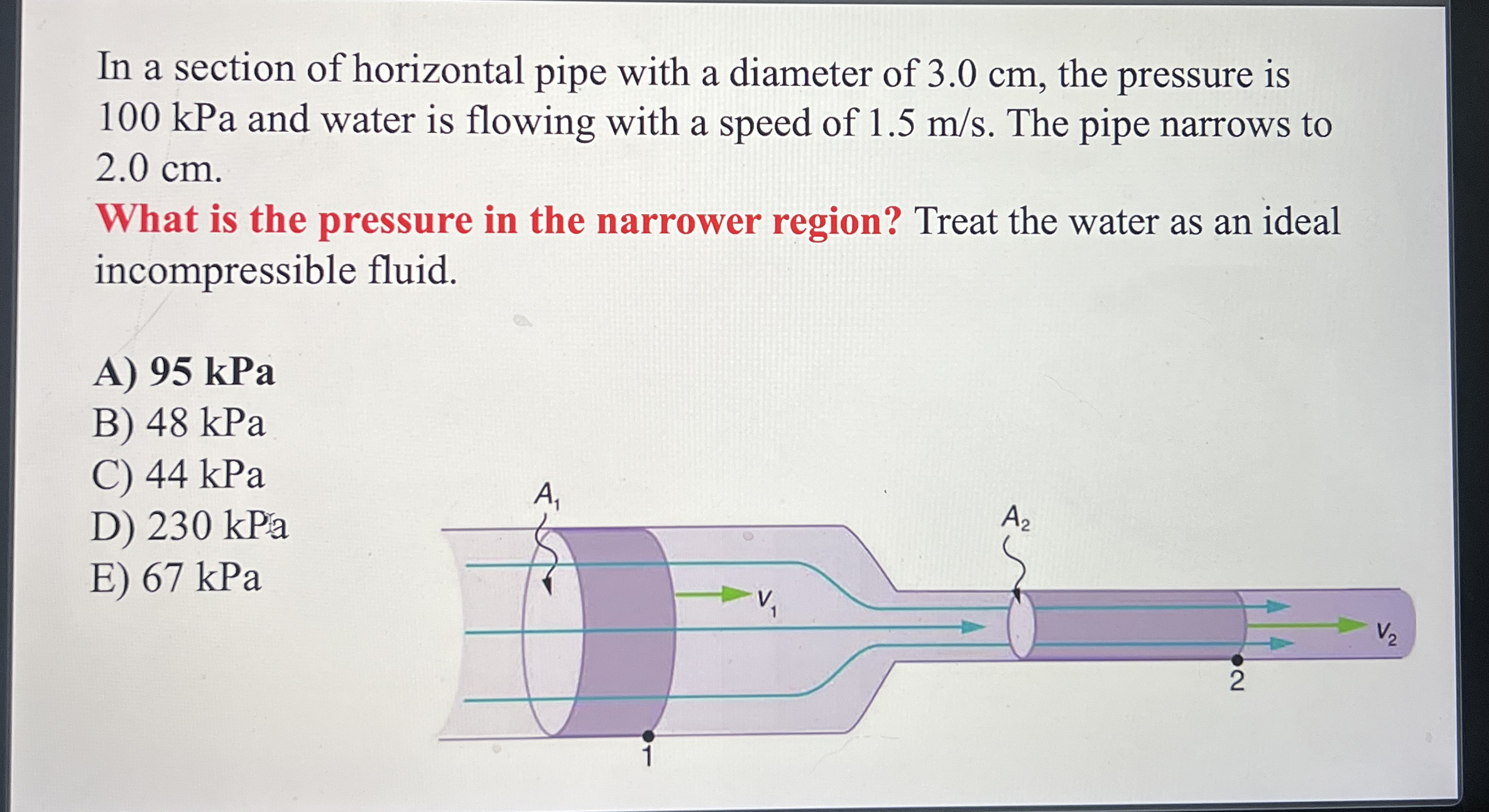 In a section of horizontal pipe with a diameter