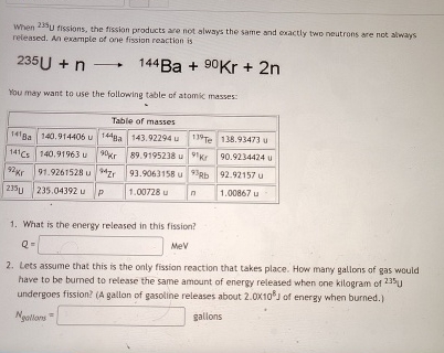 When ? 2 3 5 U fissions, the fission products are