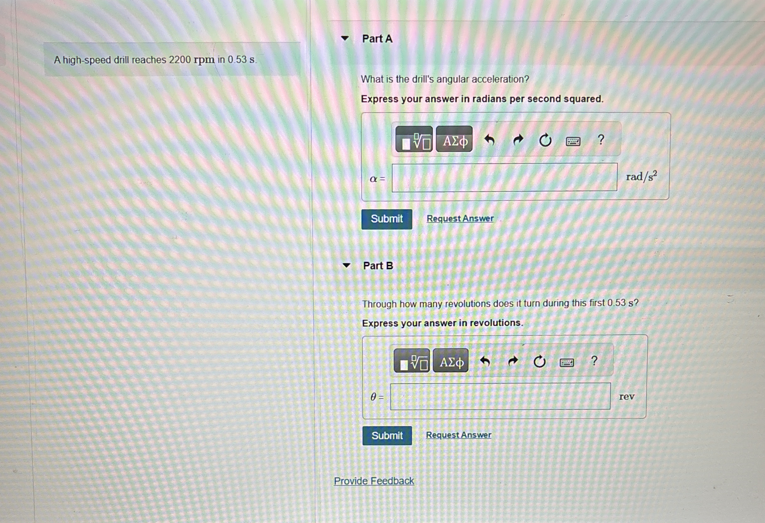 A high - speed drill reaches 2 2 0 0 rpm in 0 . 5