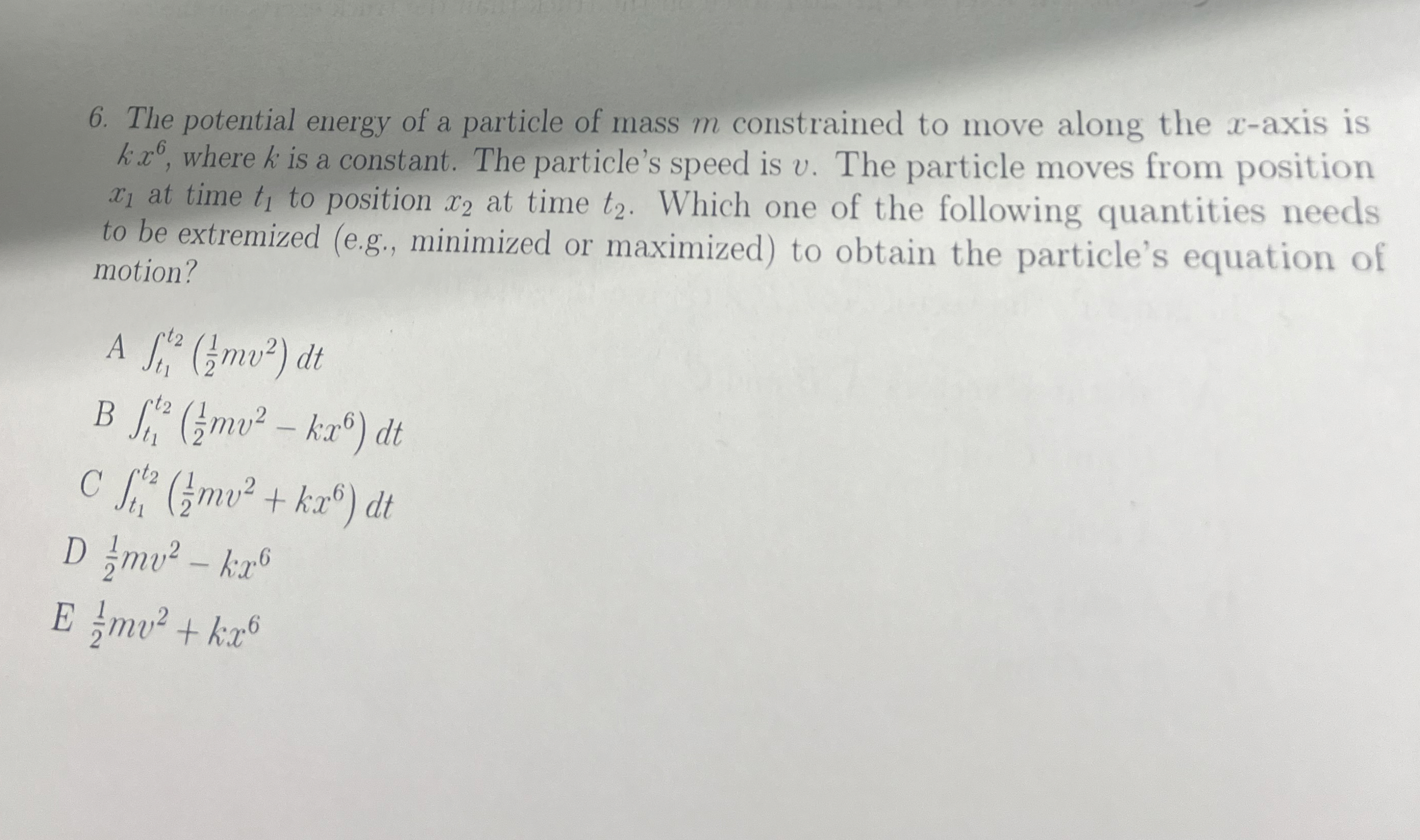 The potential energy of a particle of mass m