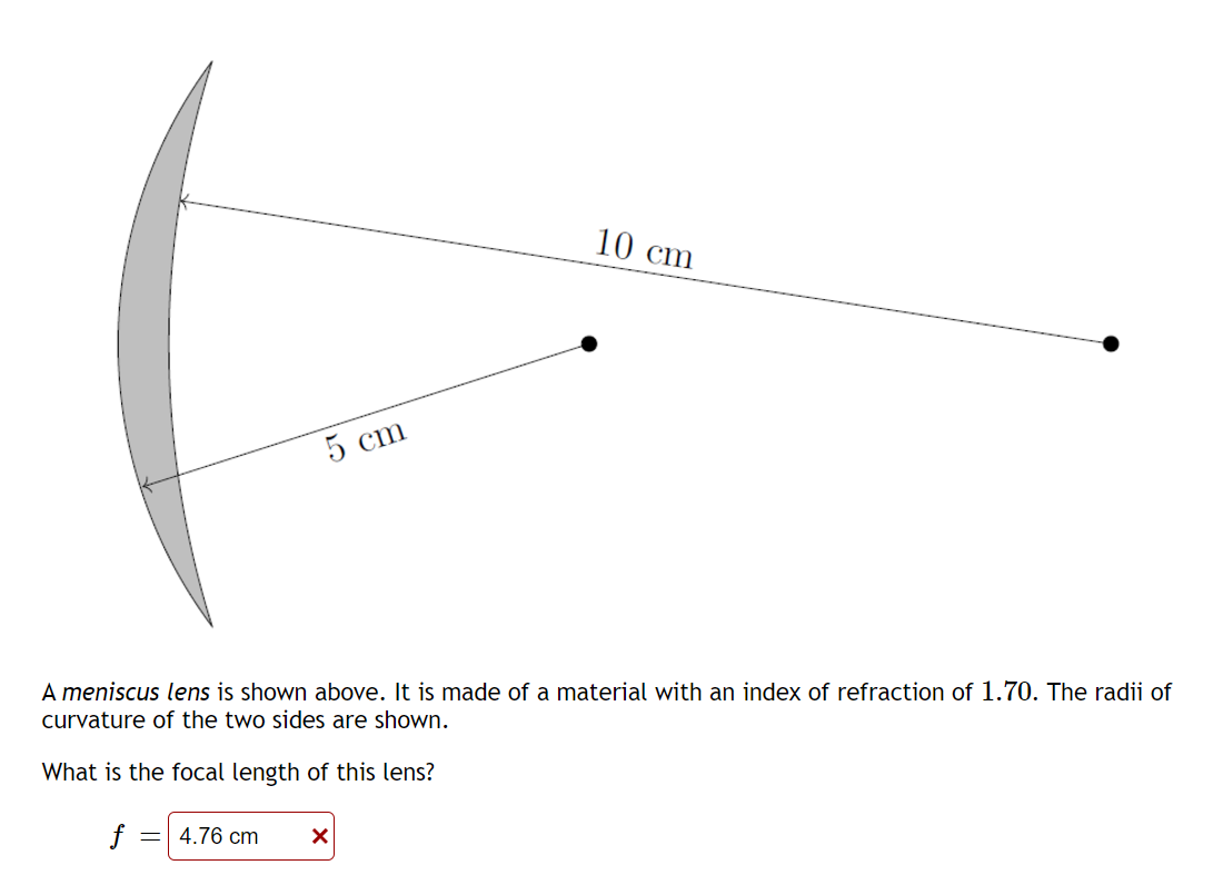 A meniscus lens is shown above. It is made of a