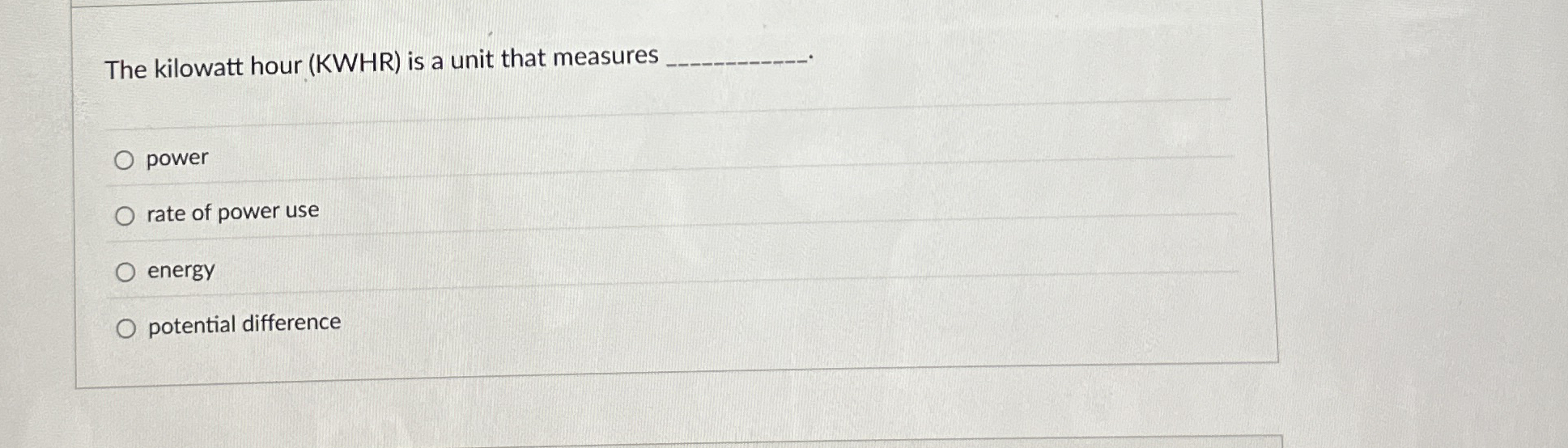 The kilowatt hour ( KWHR ) is a unit that