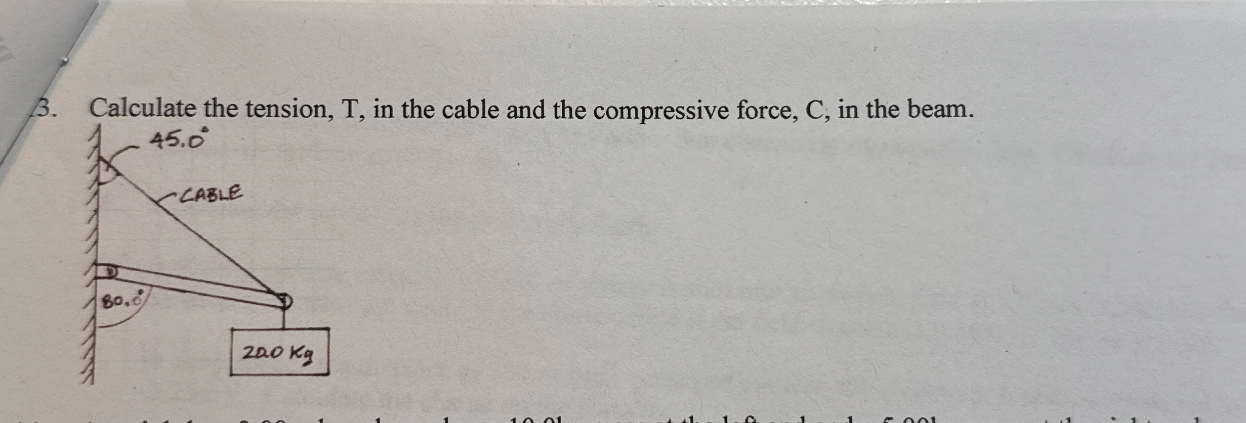 Calculate the tension, T , in the cable and the