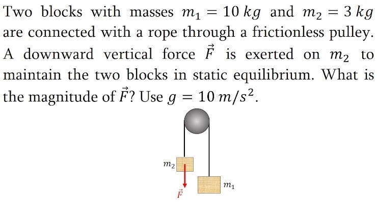 Two blocks with masses m 1 = 1 0 k g and m 2 = 3