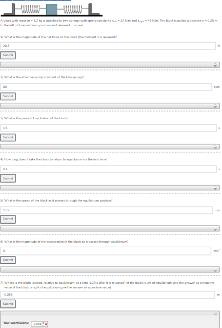 A block with mass m = 5 . 2 kg is attached to two