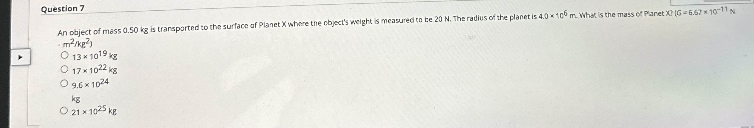Question 7 An object of mass 0 . 5 0 kg is
