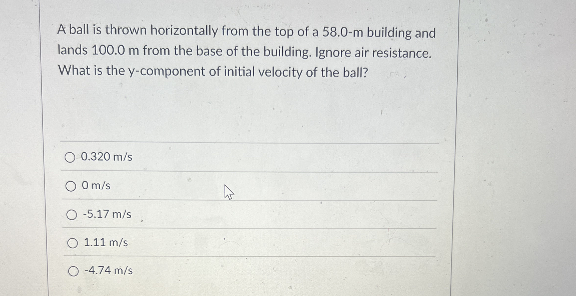A ball is thrown horizontally from the top of a 5