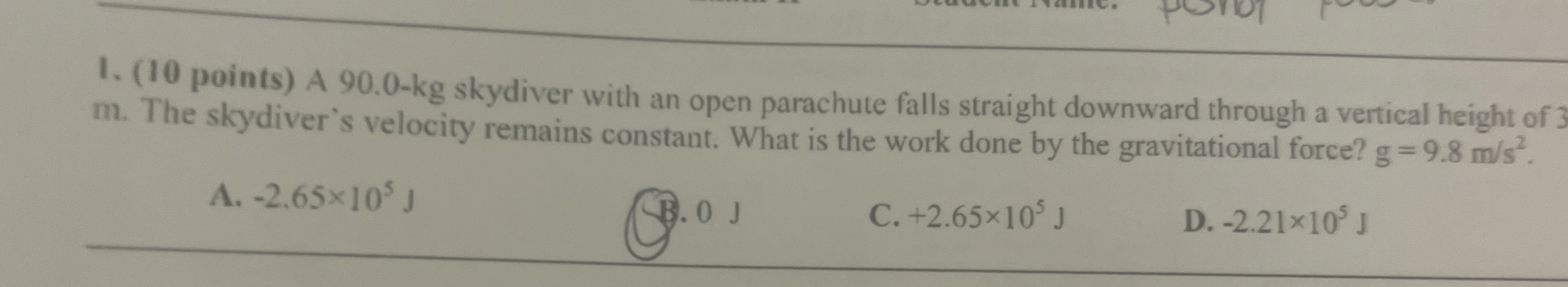 ( 1 0 points ) A 9 0 . 0 - k g skydiver with an
