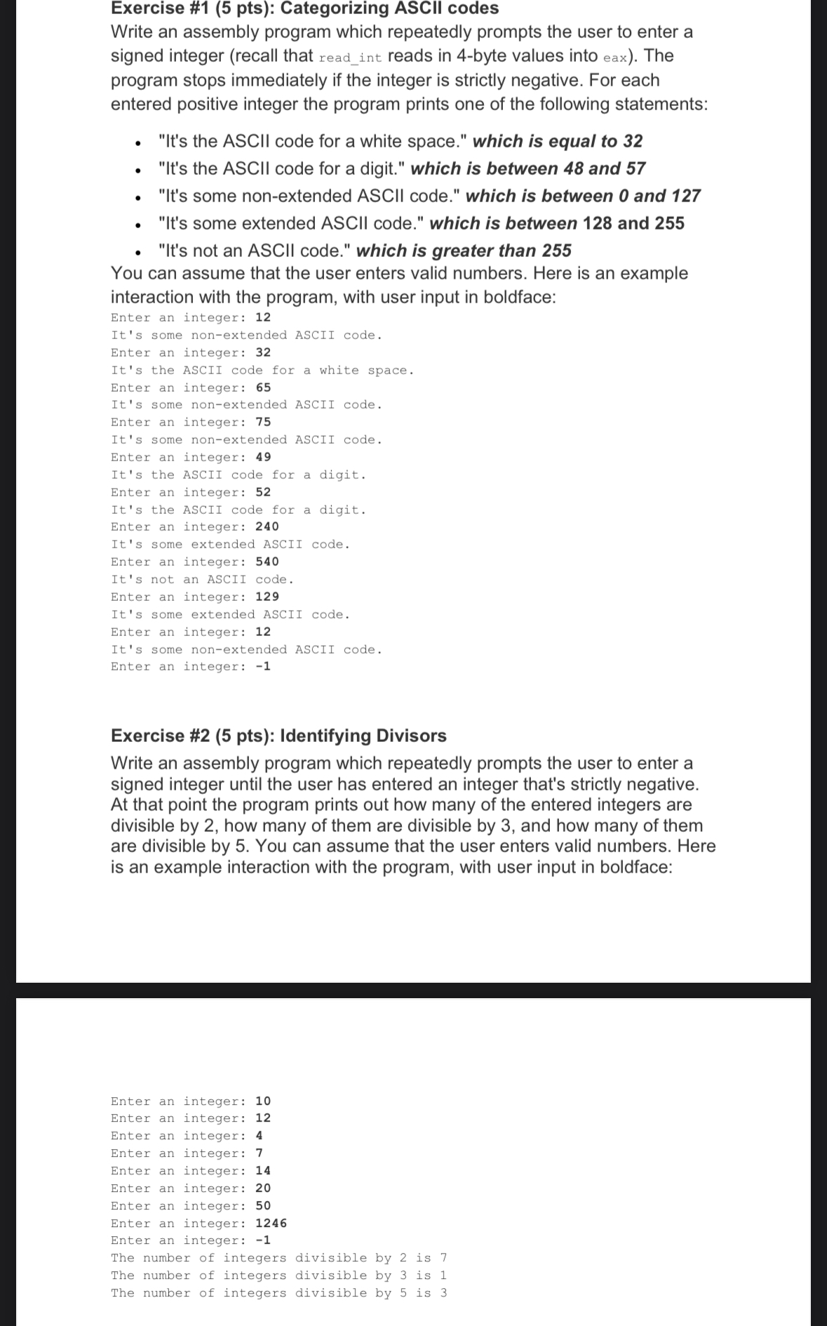 Exercise # 1 ( 5 pts ) : Categorizing ASCII codes