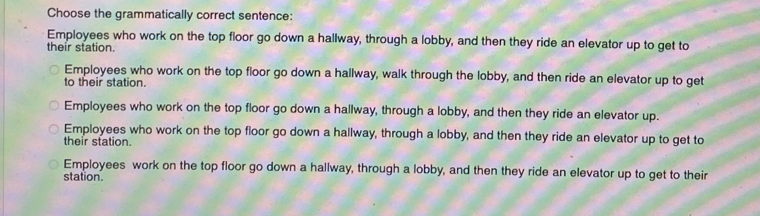 Choose the grammatically correct sentence: