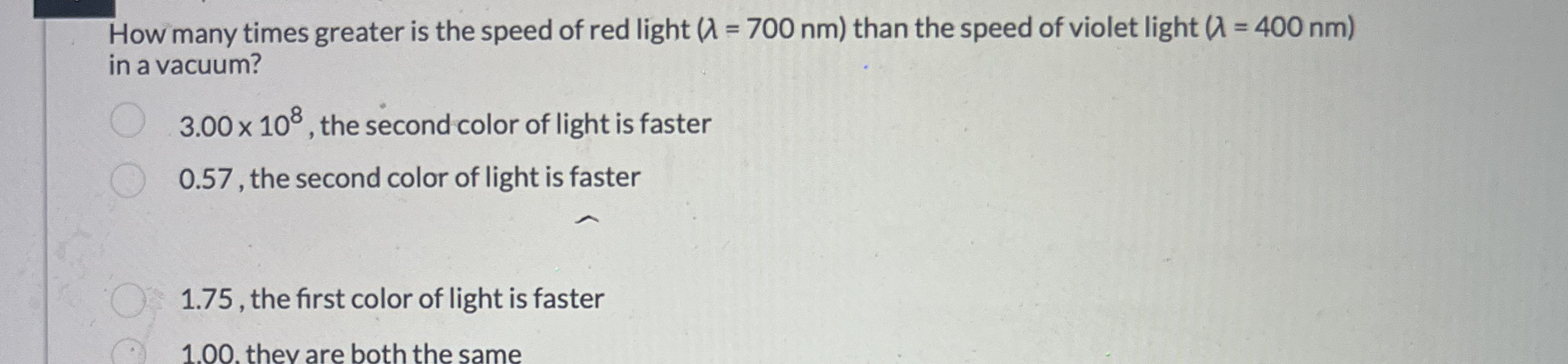 How many times greater is the speed of red light