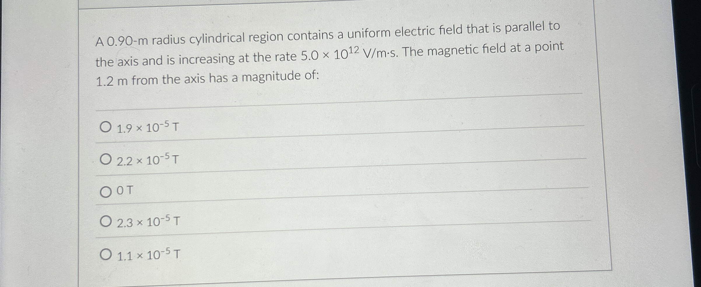 A 0 . 9 0 - m radius cylindrical region contains