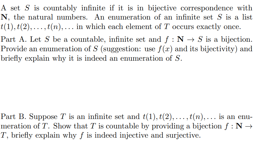 Part B . Suppose T is an infinite set and t ( 1 )