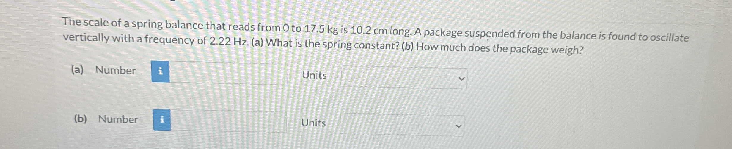 The scale of a spring balance that reads from 0