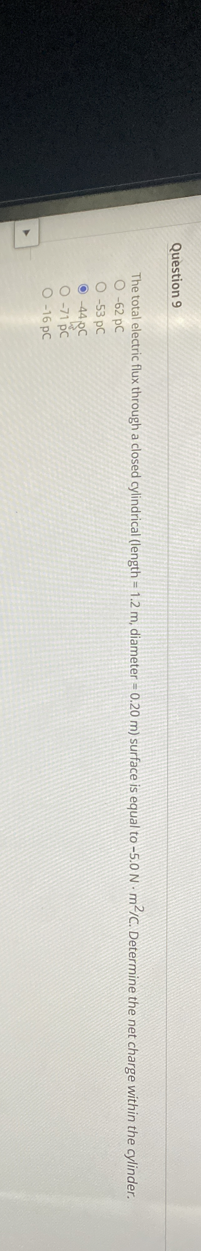 Question 9 The total electric flux through a