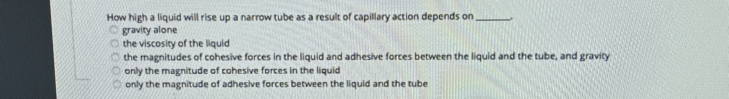 How high a liquid will rise up a narrow tube as a