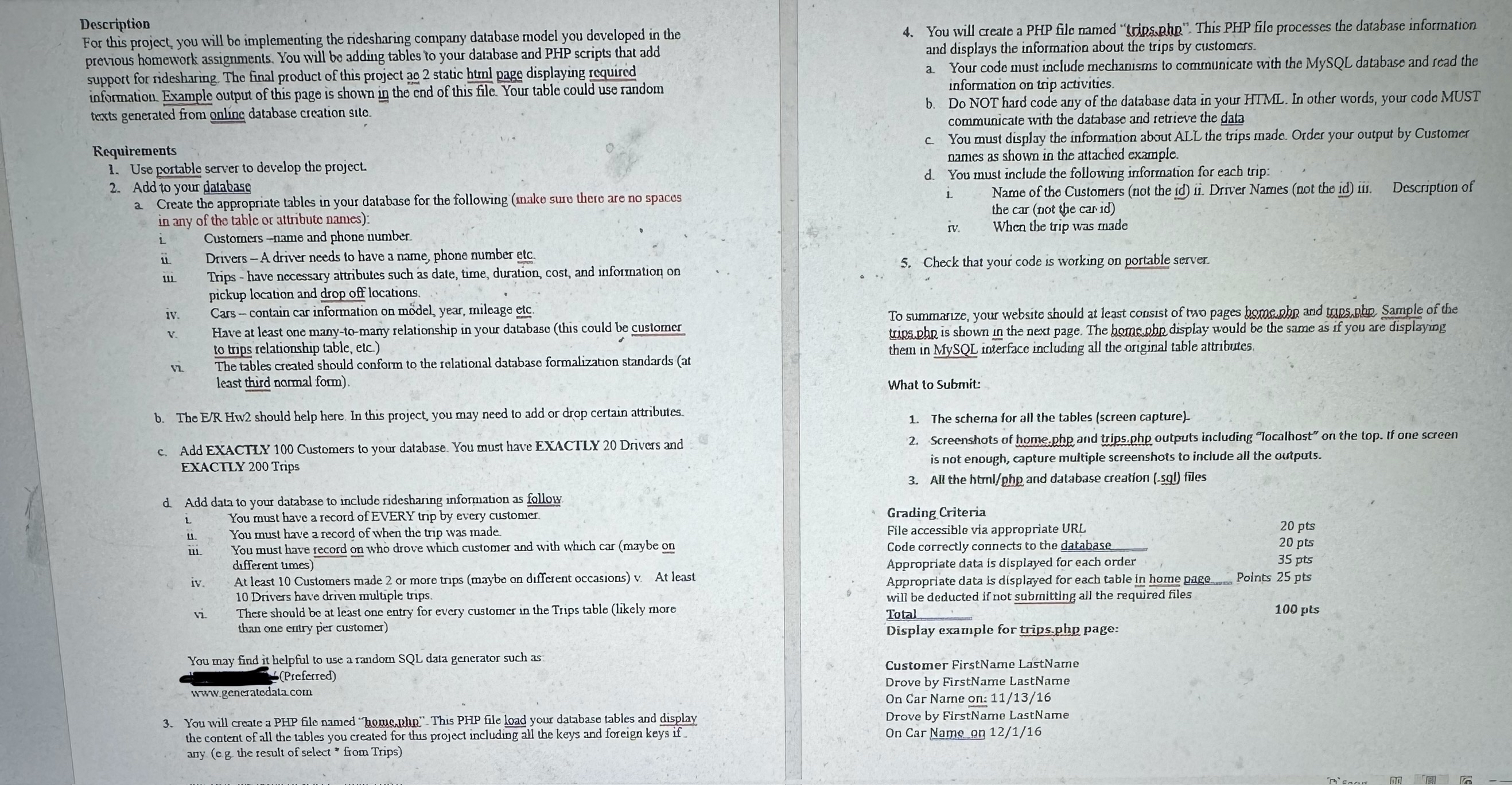 Description For this project you will bo