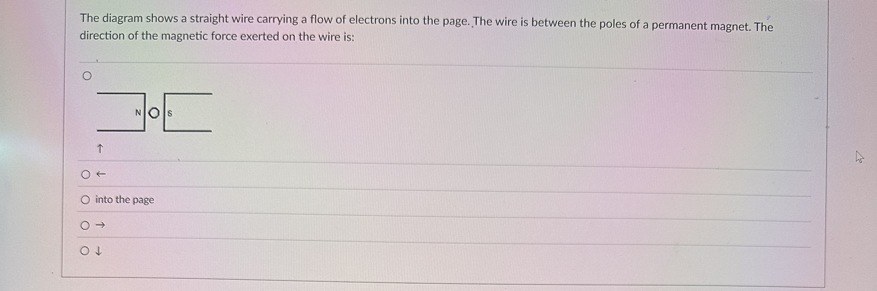 The diagram shows a straight wire carrying a flow