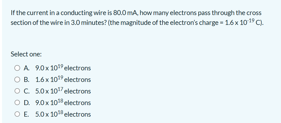 = 1 . 6 \ times 1 0 ^ ( - 1 9 ) C 9 . 0 \ times 1