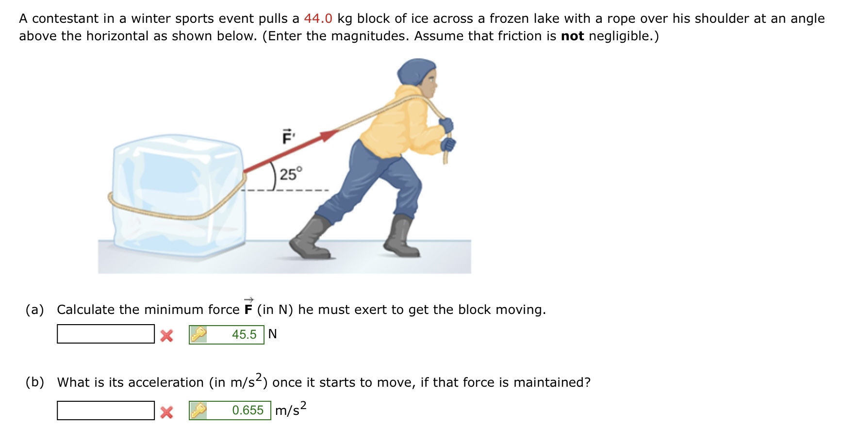 A contestant in a winter sports event pulls a 4 4