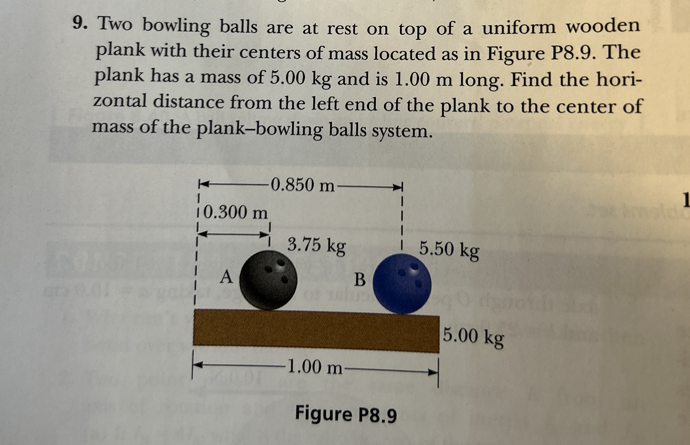 Two bowling balls are at rest on top of a uniform