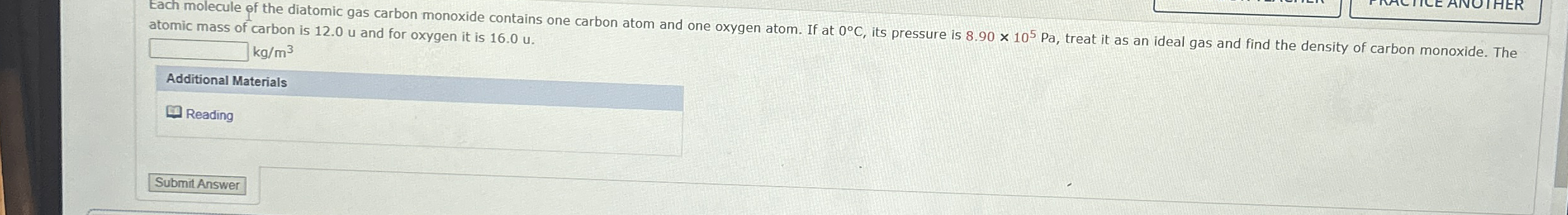 atomic mass of carbon is 1 2 . 0 u and for oxygen