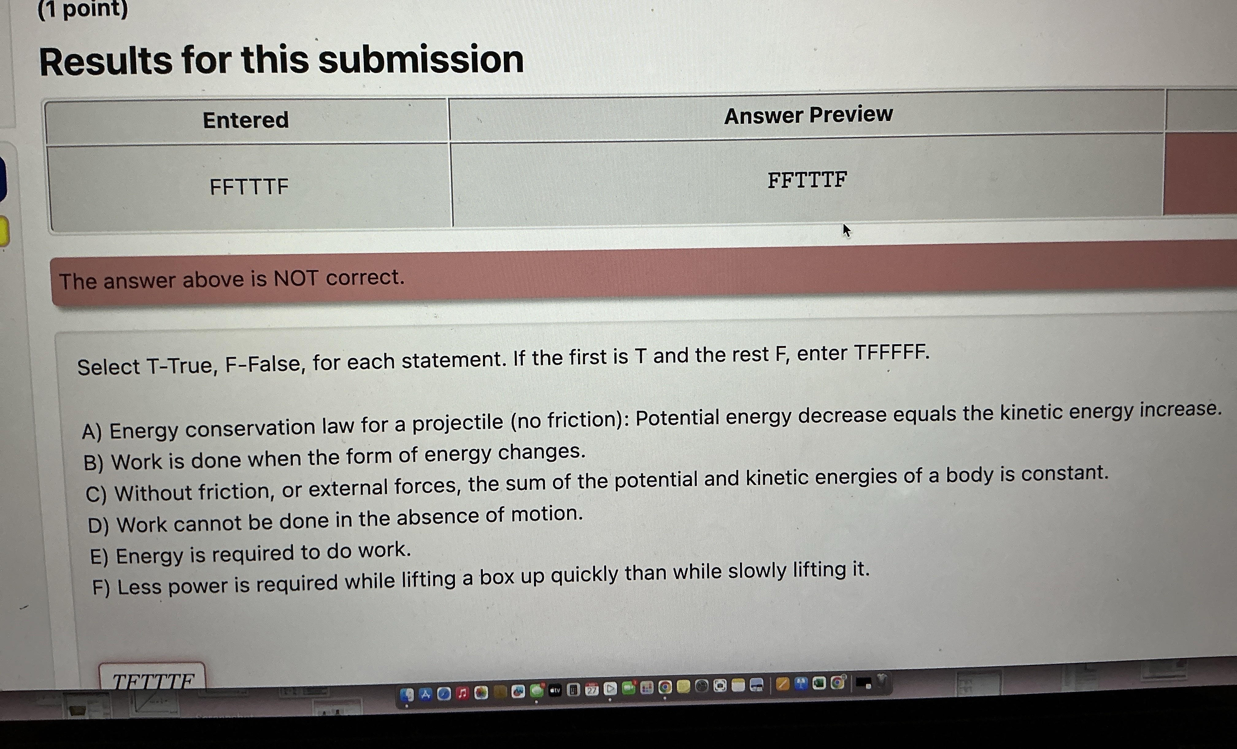 ( 1 point ) Results for this submission \ table [