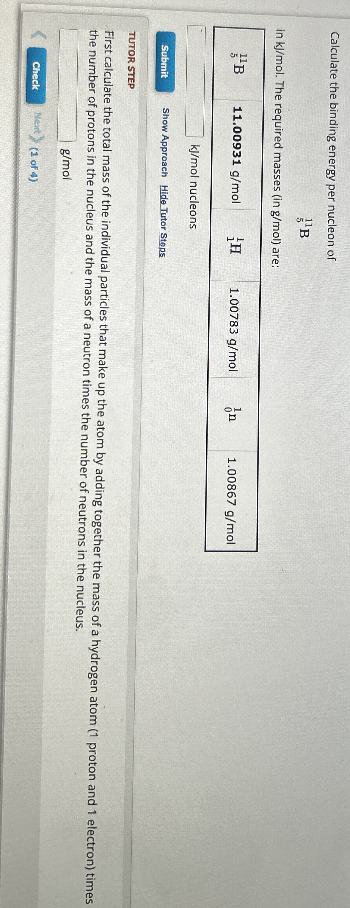 Calculate the binding energy per nucleon of ? 5 1