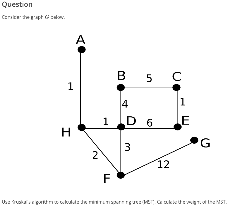 Question Consider the graph G below Use Kruskal's