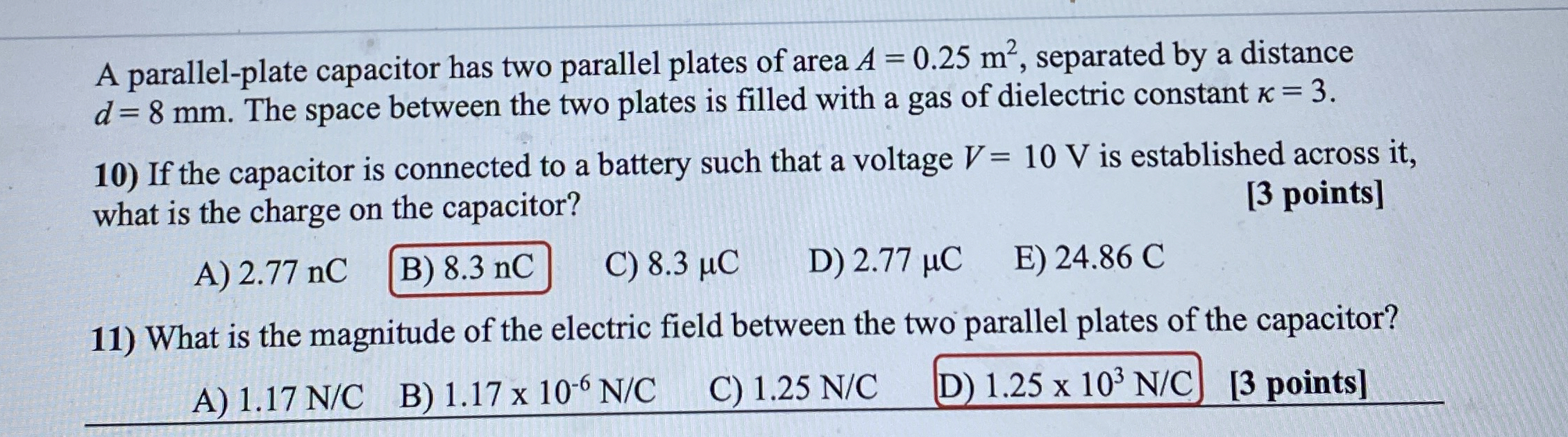 A parallel - plate capacitor has two parallel