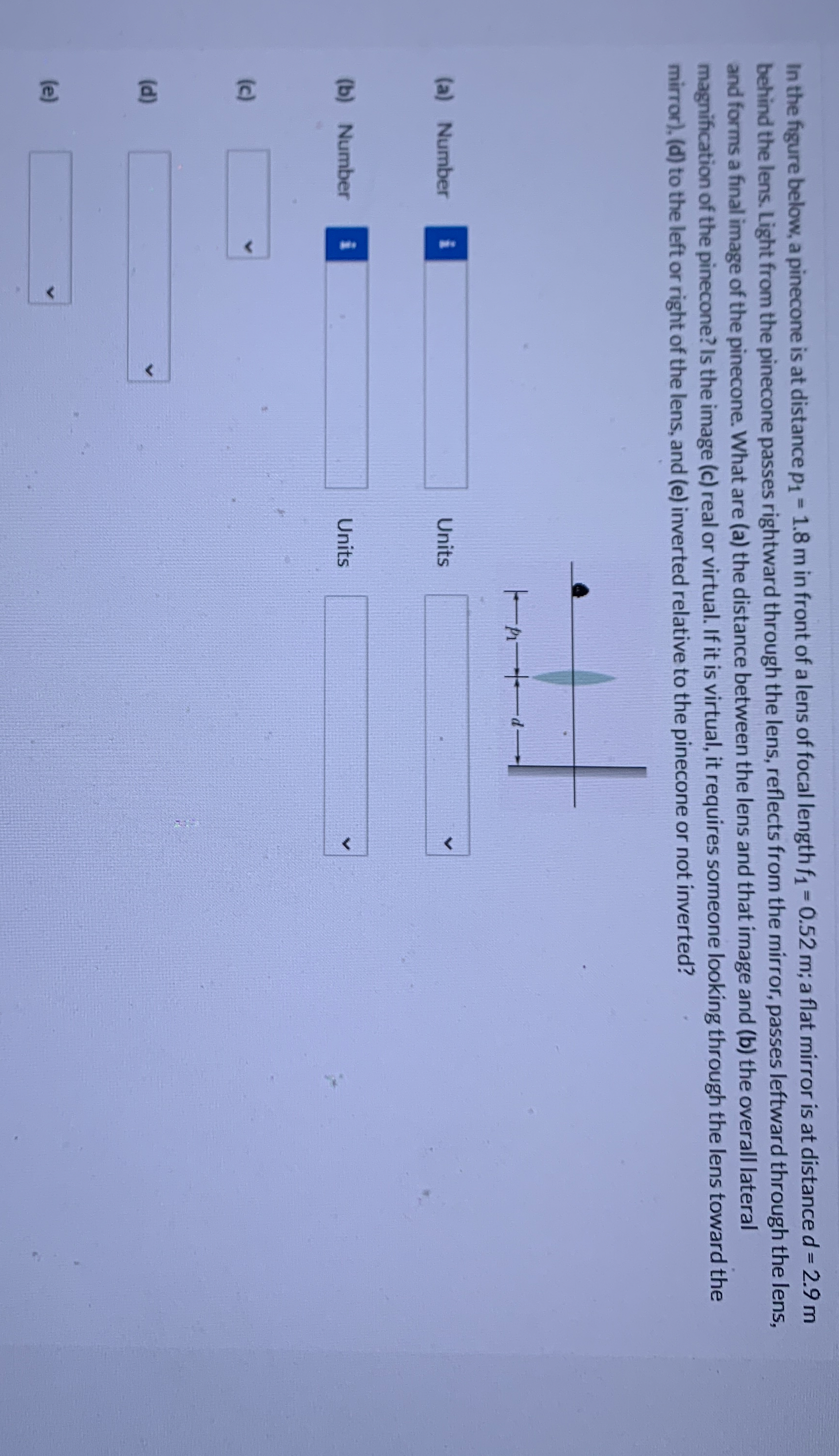 In the figure below, a pinecone is at distance p