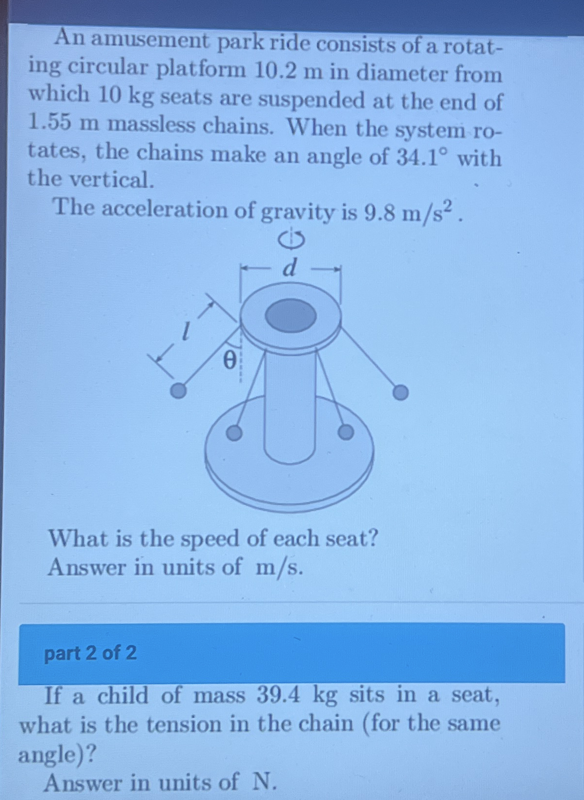 An amusement park ride consists of a rotating