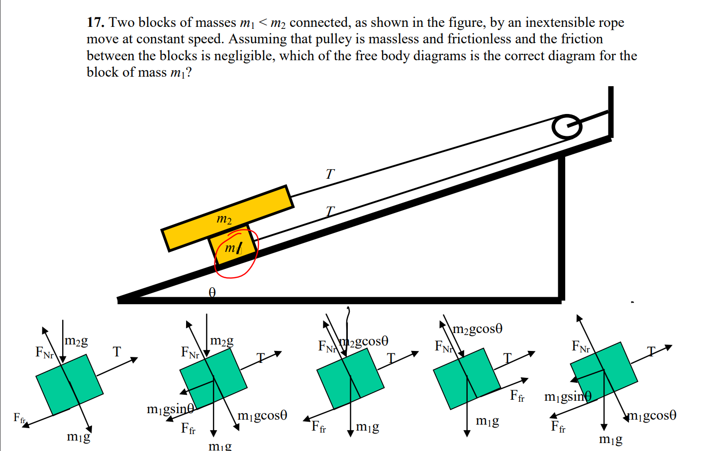 Two blocks of masses m _ ( 1 ) m _ ( 1 )