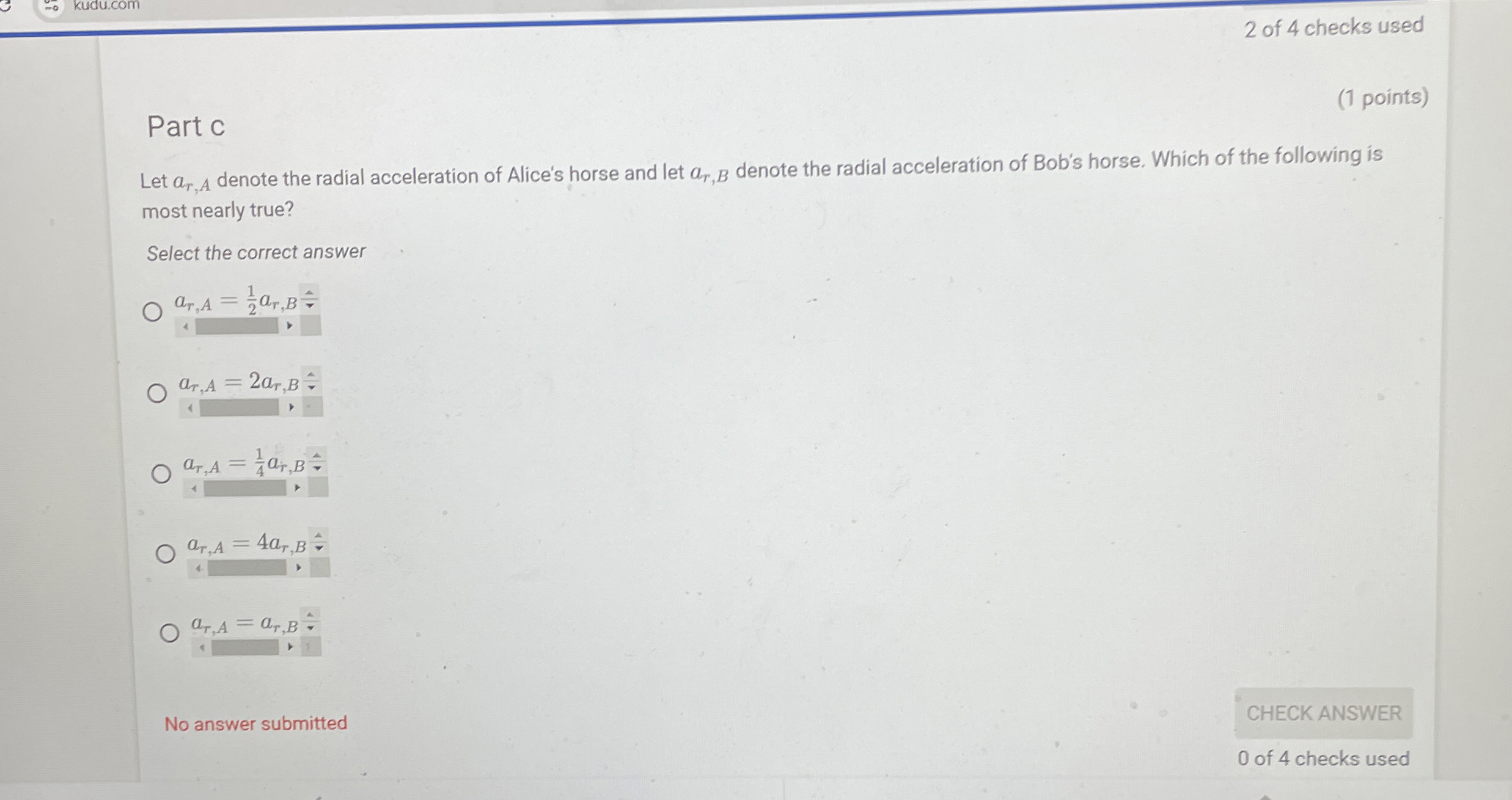 kudu.com 2 of 4 checks used Part c ( 1 points )