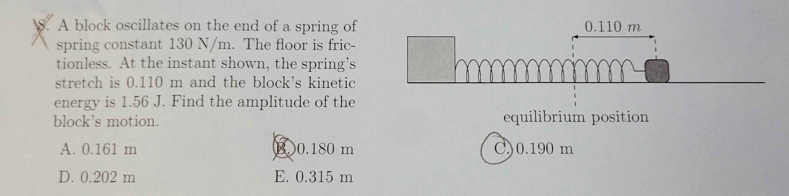 A block oscillates on the end of a spring of
