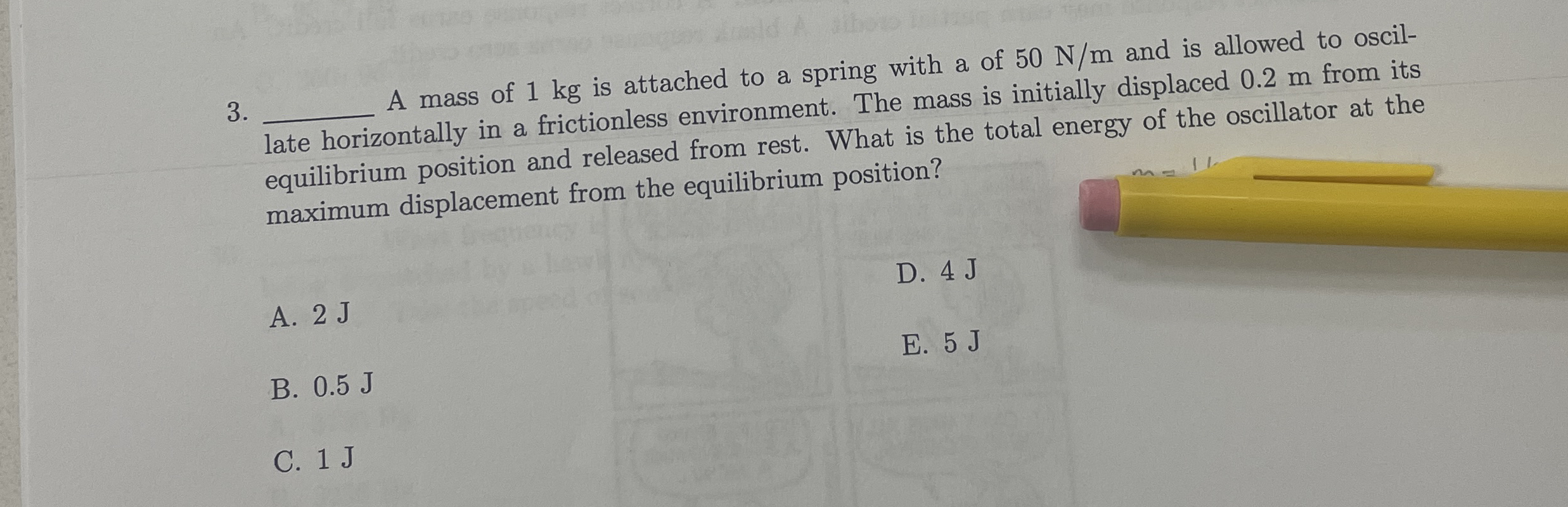 q , A mass of 1 kg is attached to a spring with a