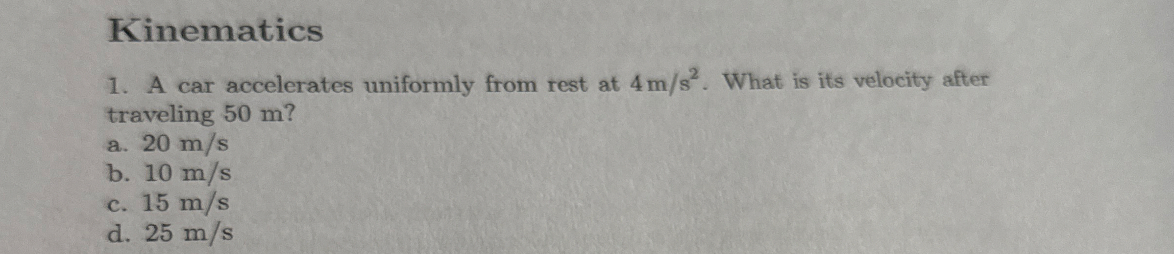 Kinematics A car accelerates uniformly from rest