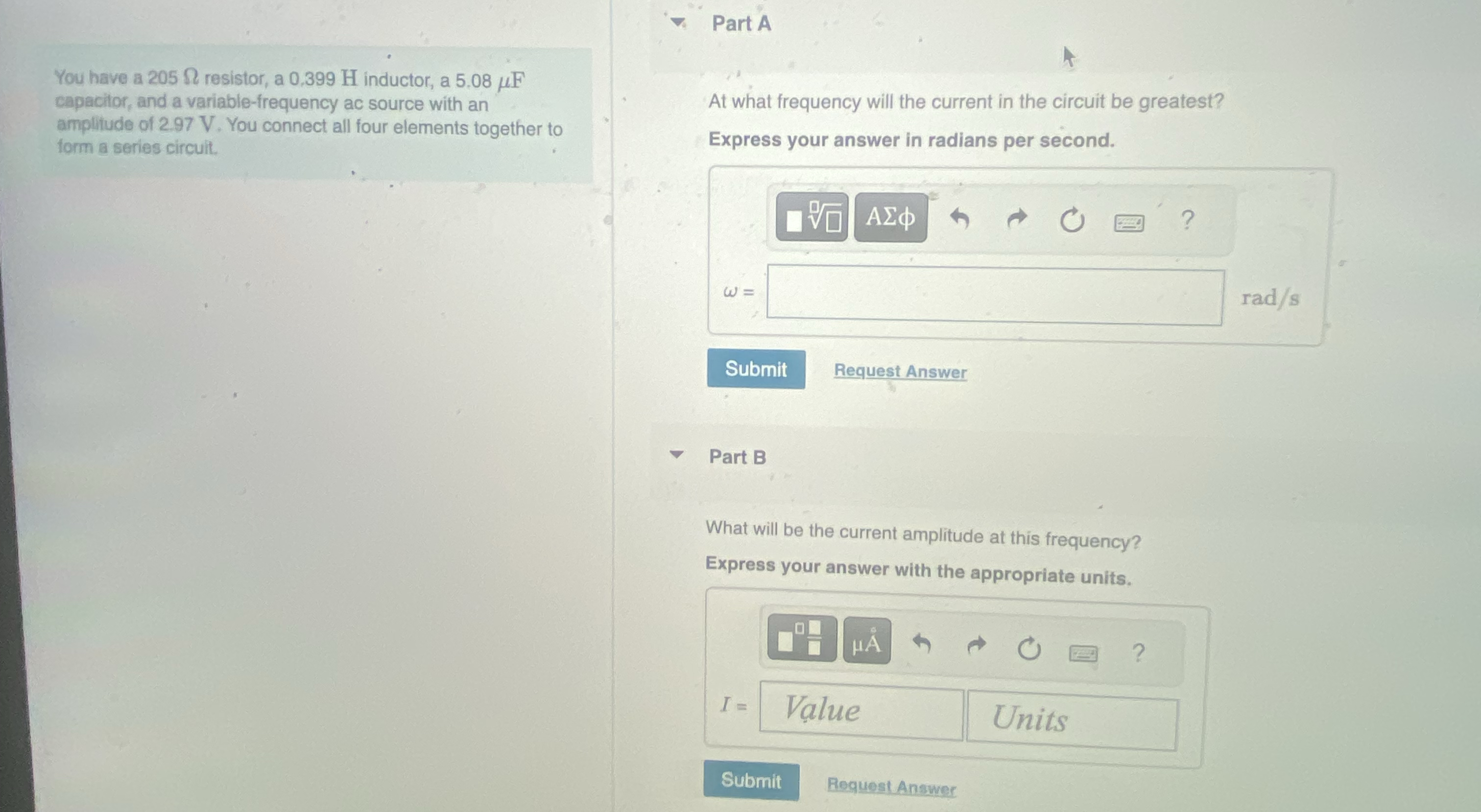 You have a 2 0 5 resistor, a 0 . 3 9 9 H