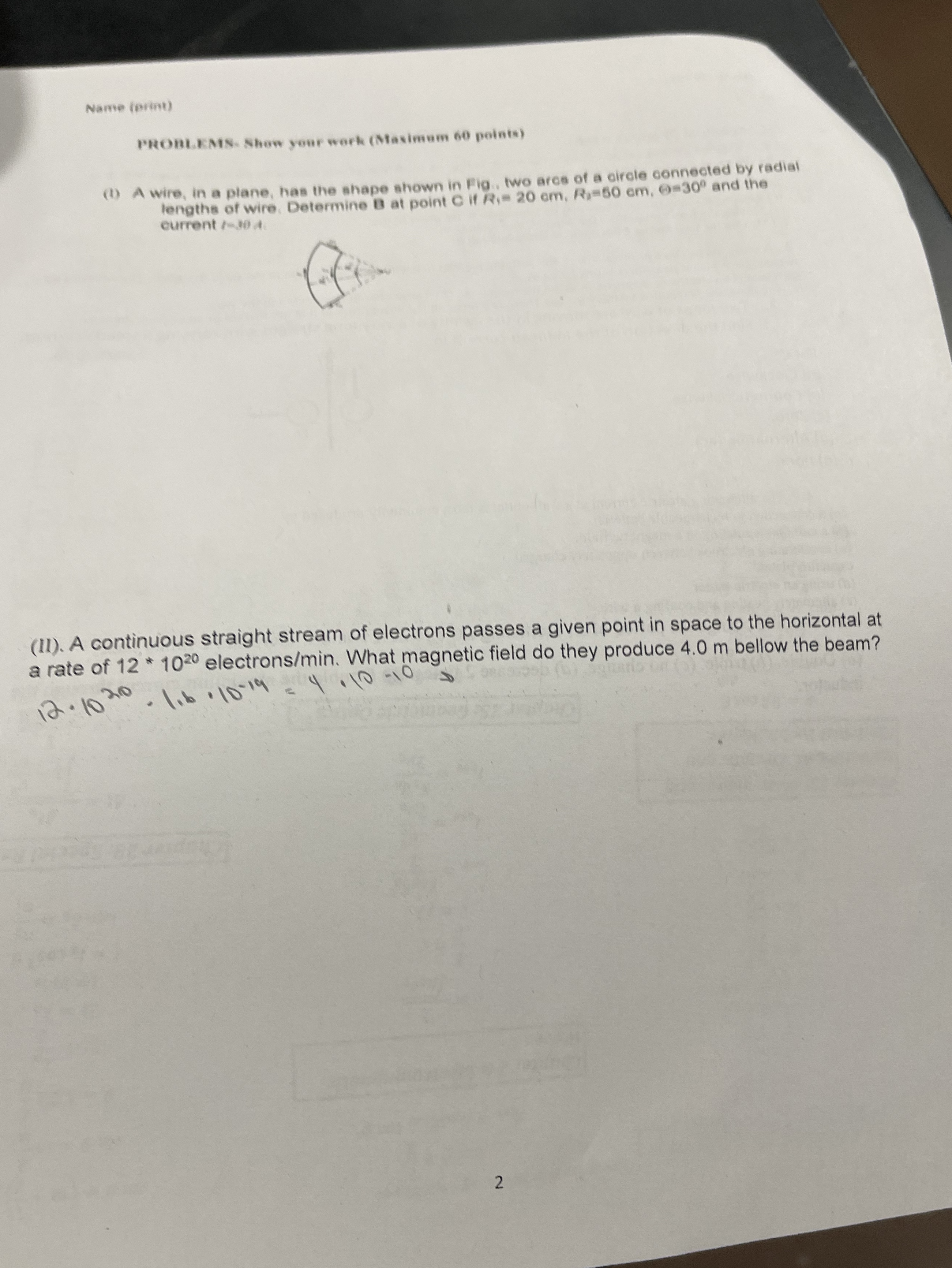 Name ( b + int ) FROII. MIN. Show your work (