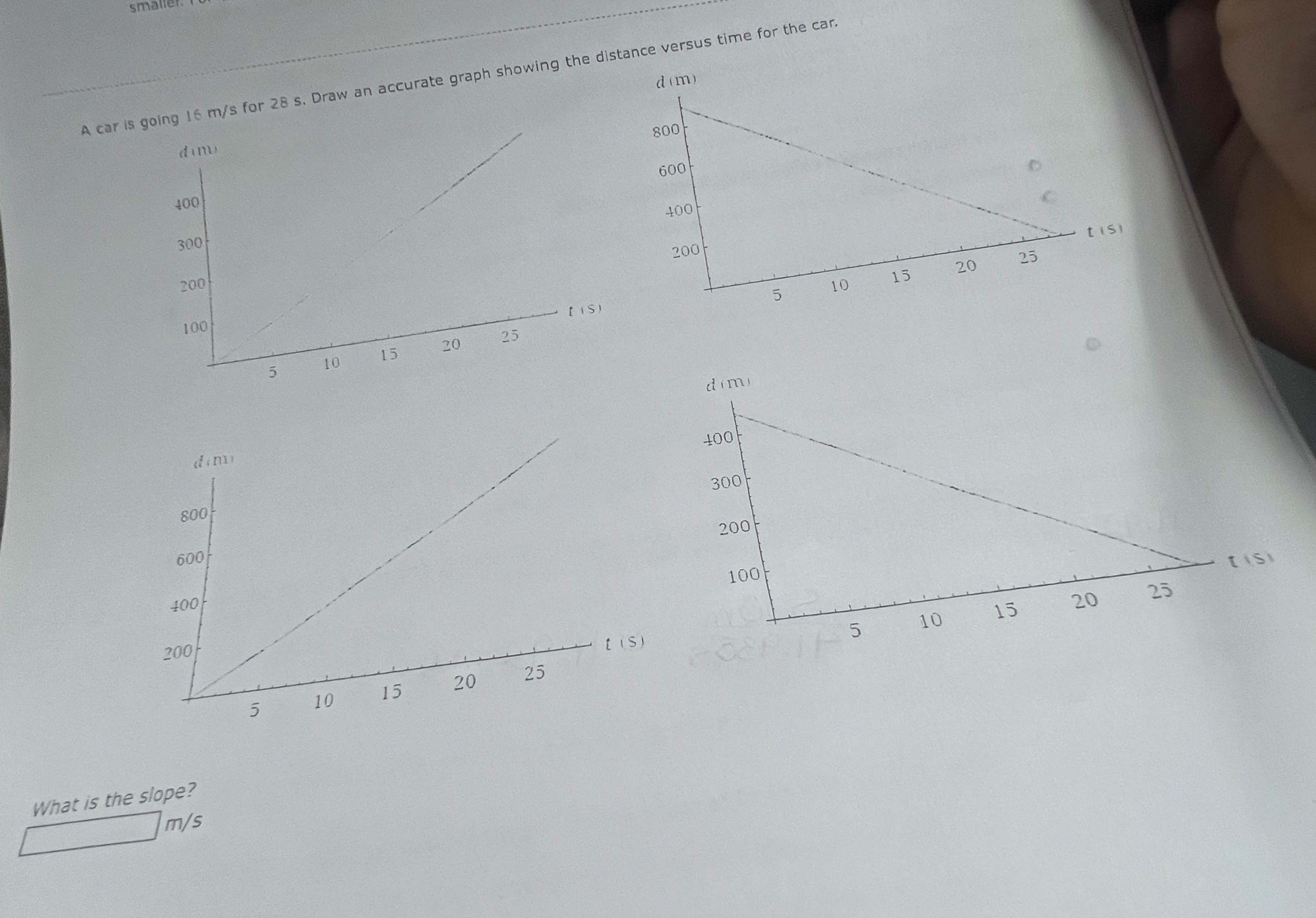 A car is grimn 1 6 m s for 2 8 s . Draw an