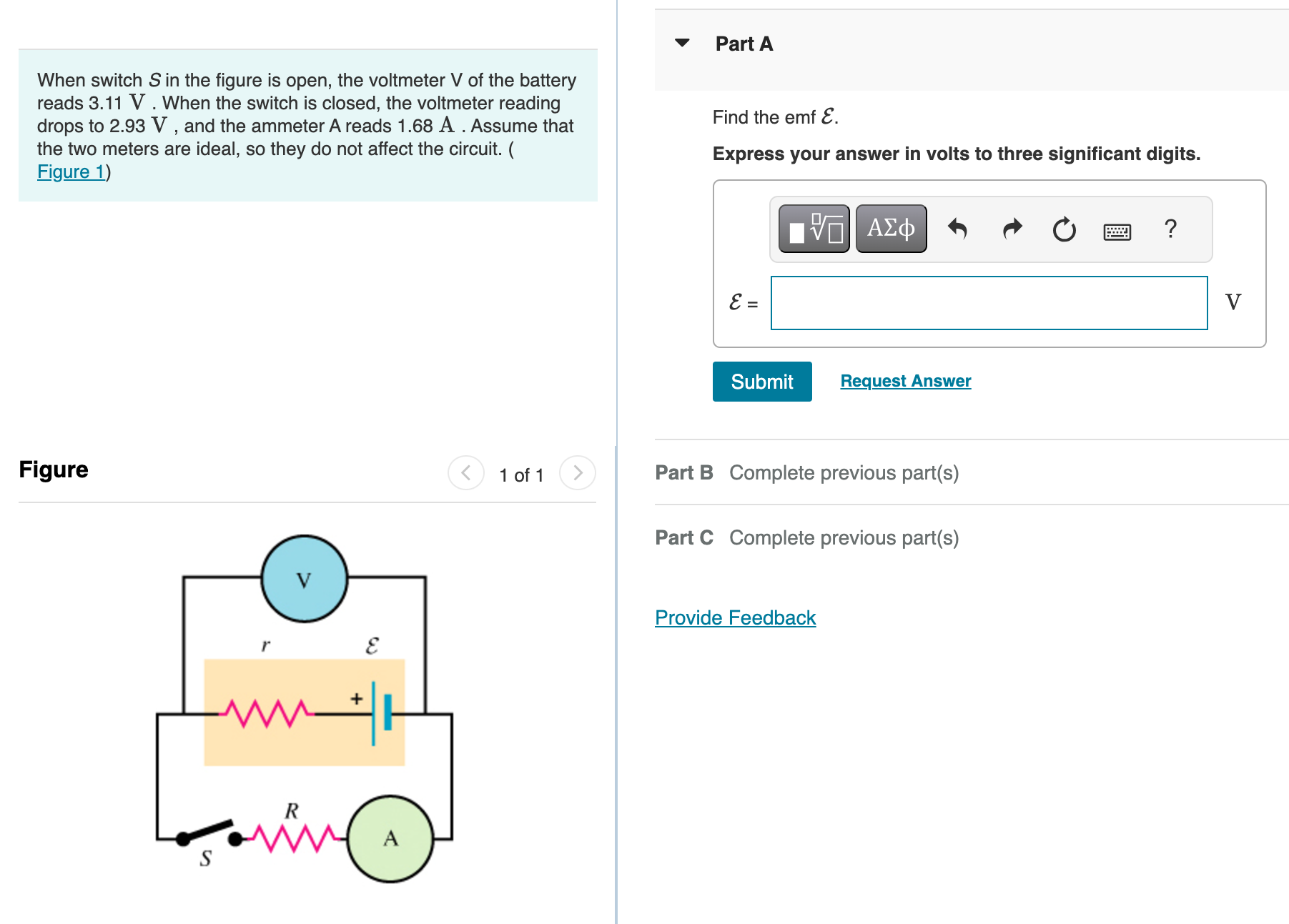 When switch S in the figure is open, the