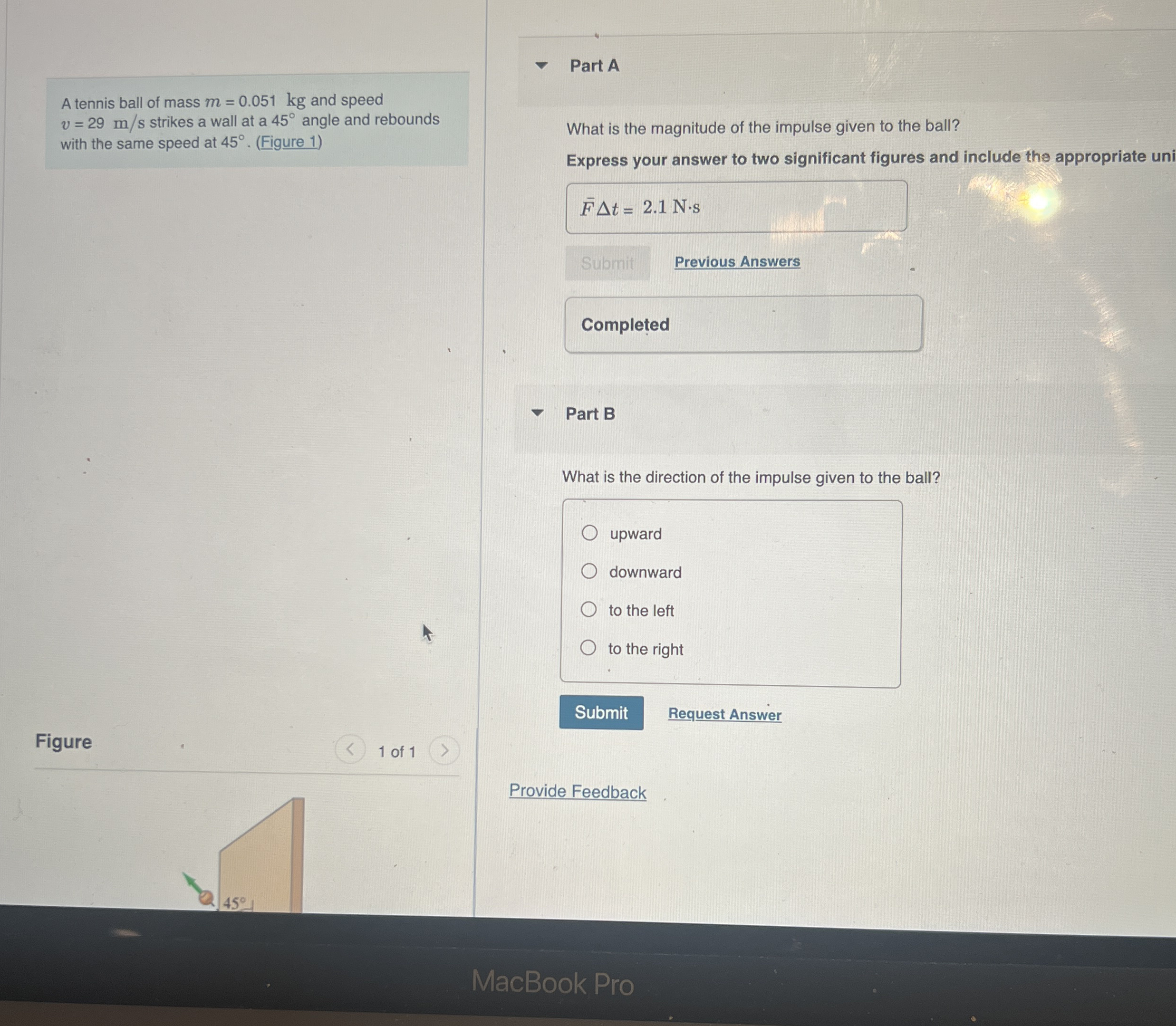 A tennis ball of mass m = 0 . 0 5 1 k g and speed