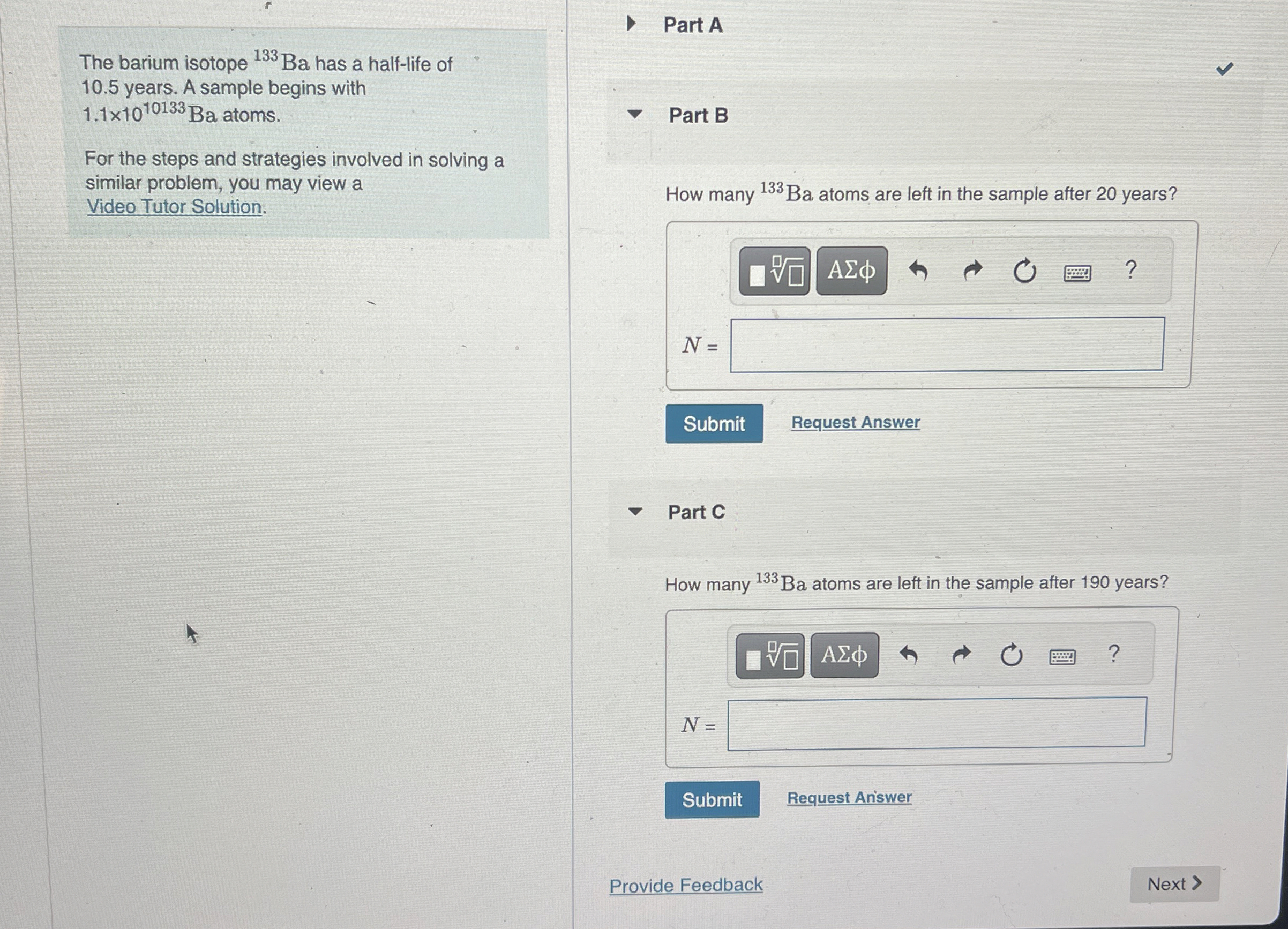 The barium isotope ? 1 3 3 B a has a half - life