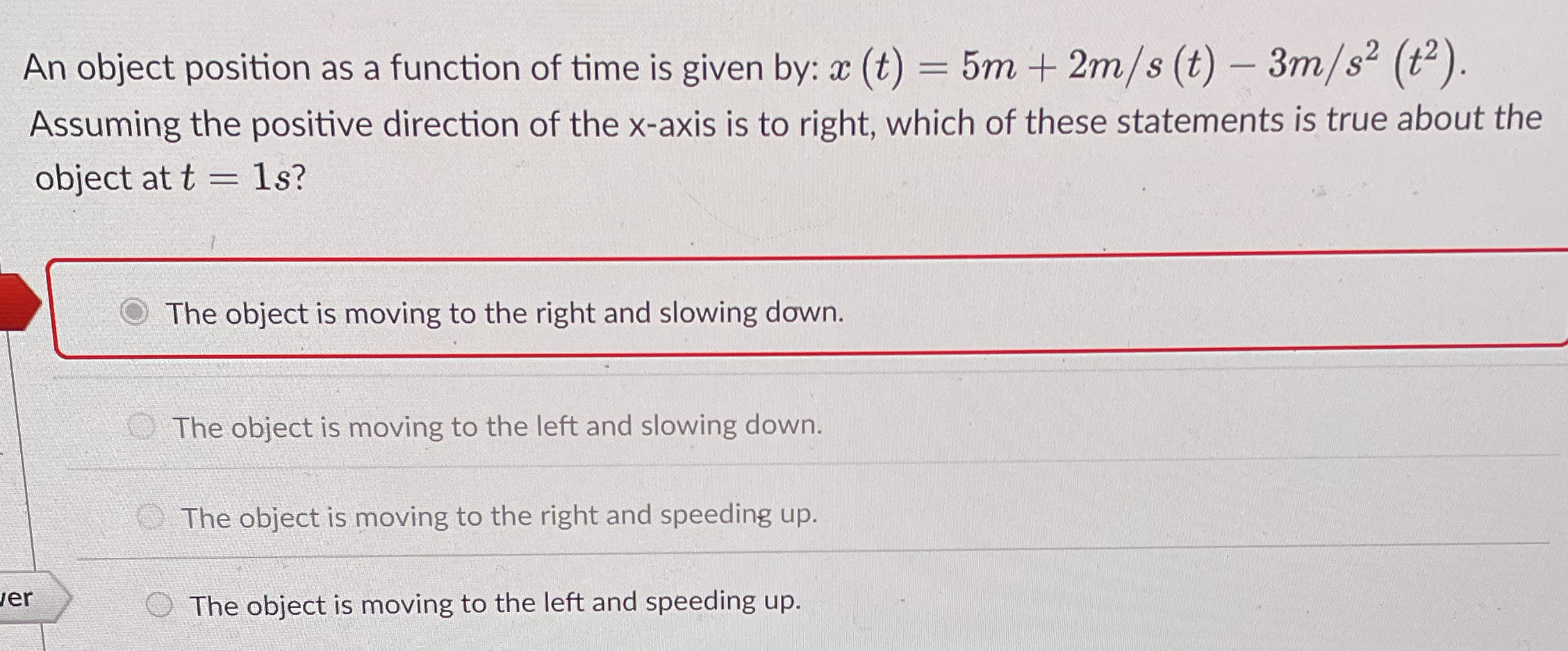 An object position as a function of time is given